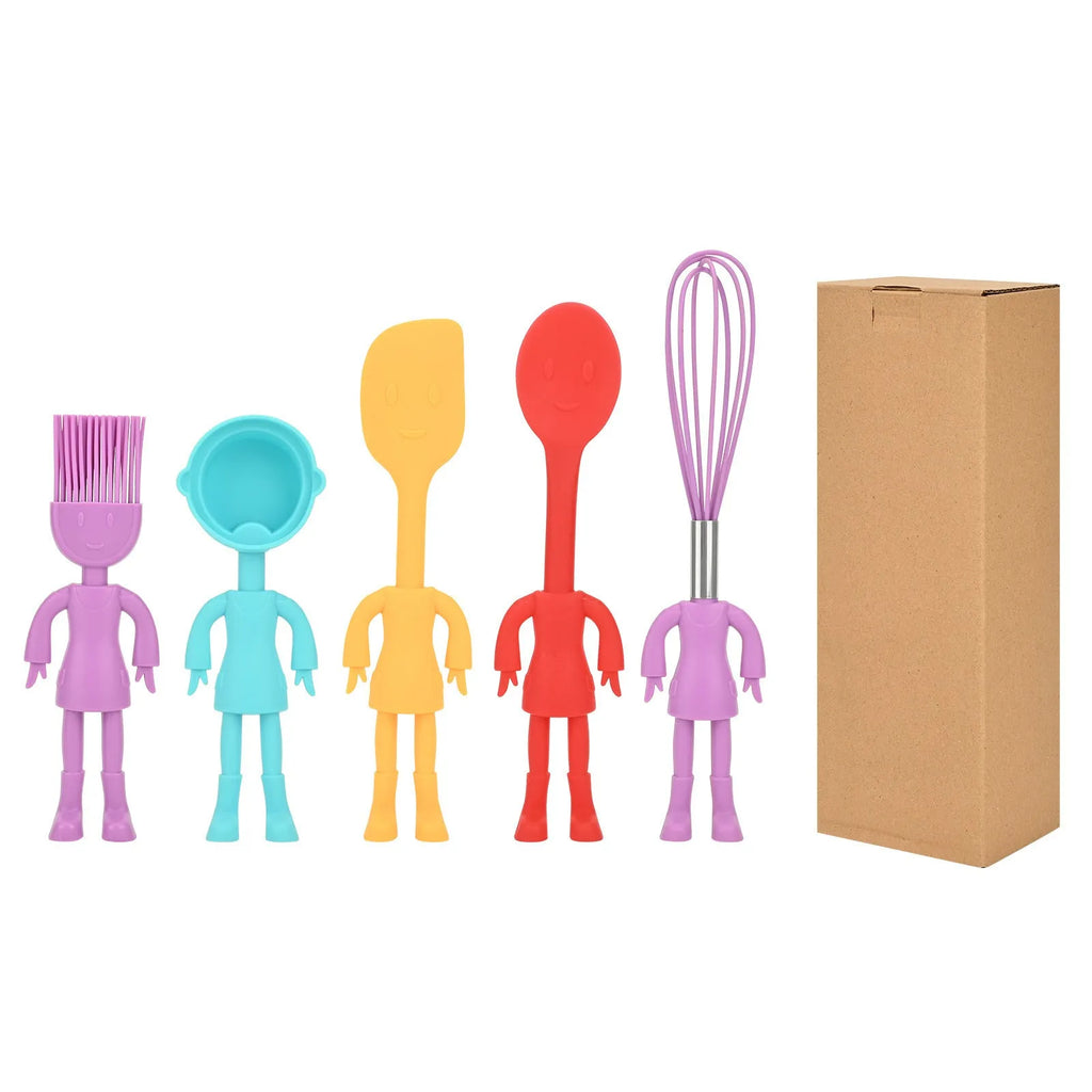 Children's baking silicone tools five-piece set with irregular shapes in box packaging