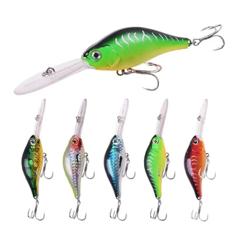10.5cm long tongue board minnow fishing lure in assorted colours, shown with a 15g weight specification.