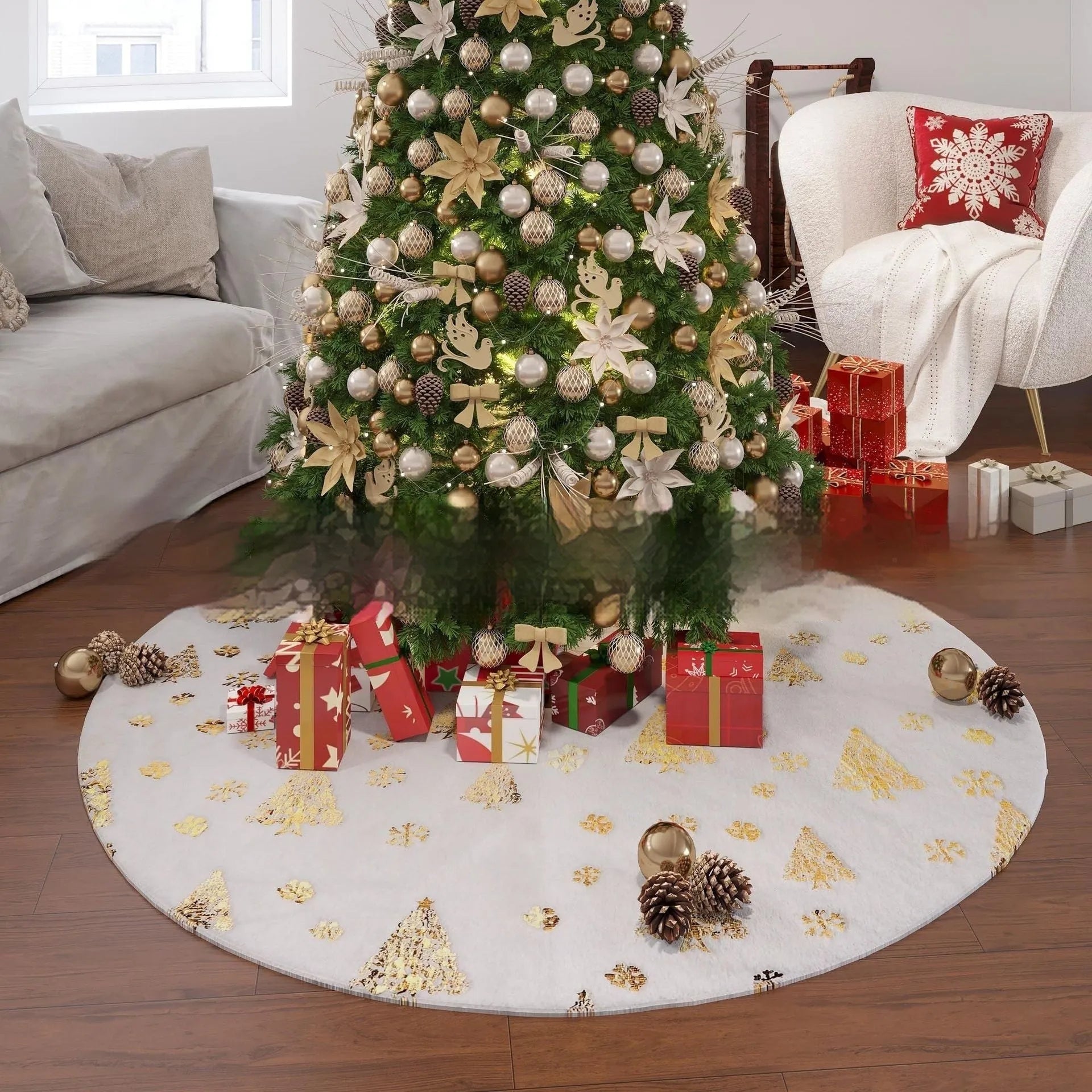 Plush Christmas tree decorative doormat in snowflake star style, shown in a group set.