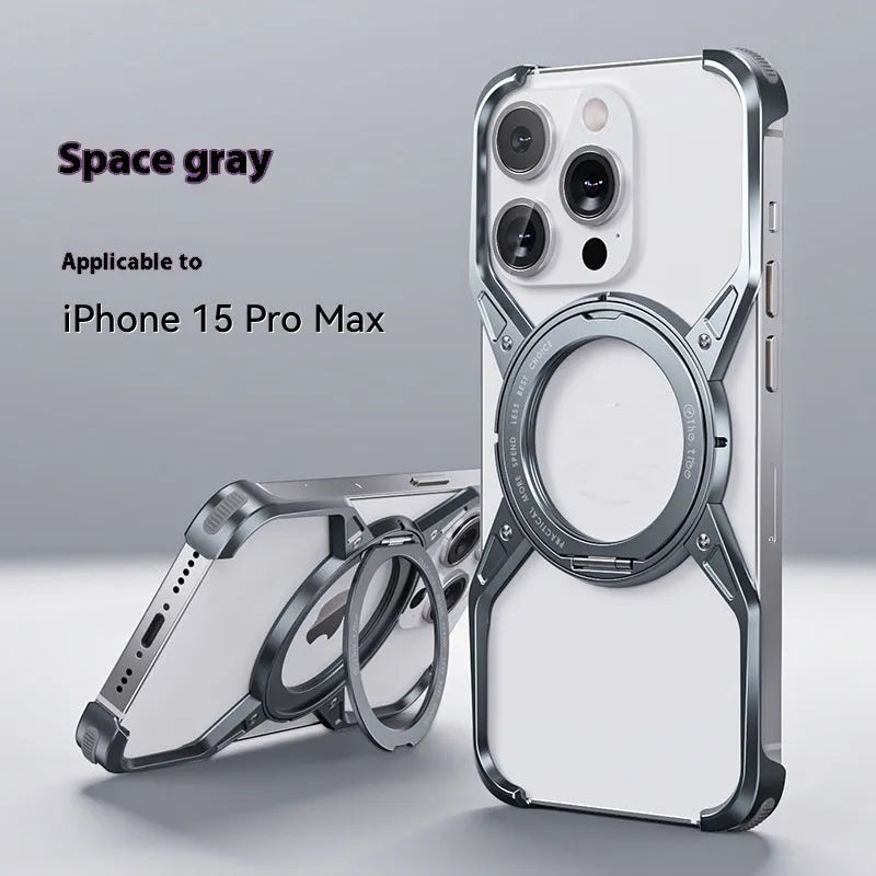 Rotary magnetic adhesive bracket hollow aluminium alloy phone case for iPhone in Deep Space Gray