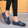 Women's plus size casual Velcro flats with button detail and round toe in leather