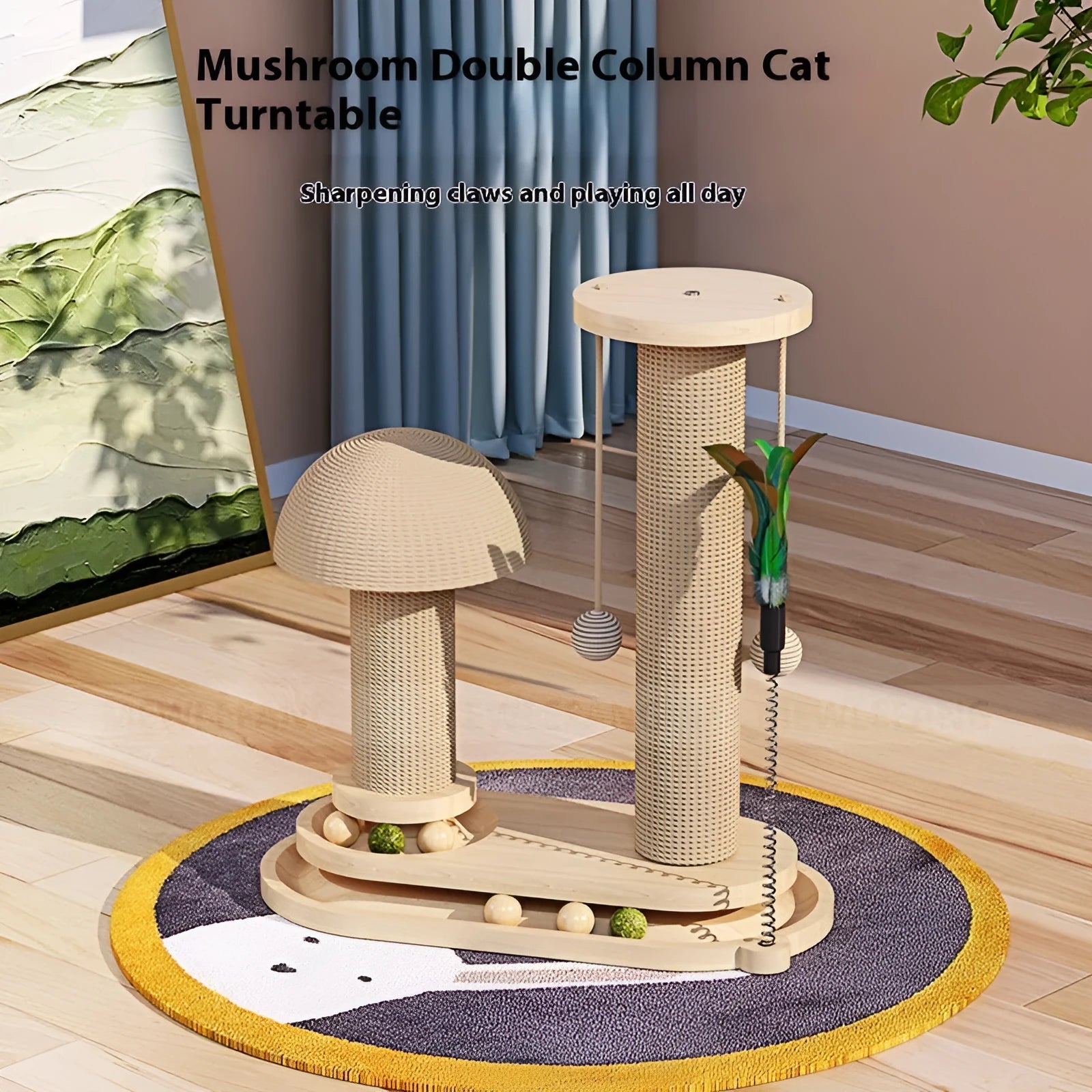 Solid wood cat turntable scratching post with oval rotating design and multiple style options