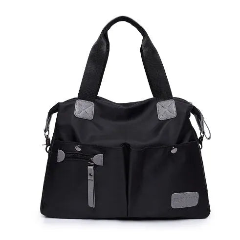 Ladies handbag shoulder bag Oxford fabric three-way carry multiple pockets Black size M