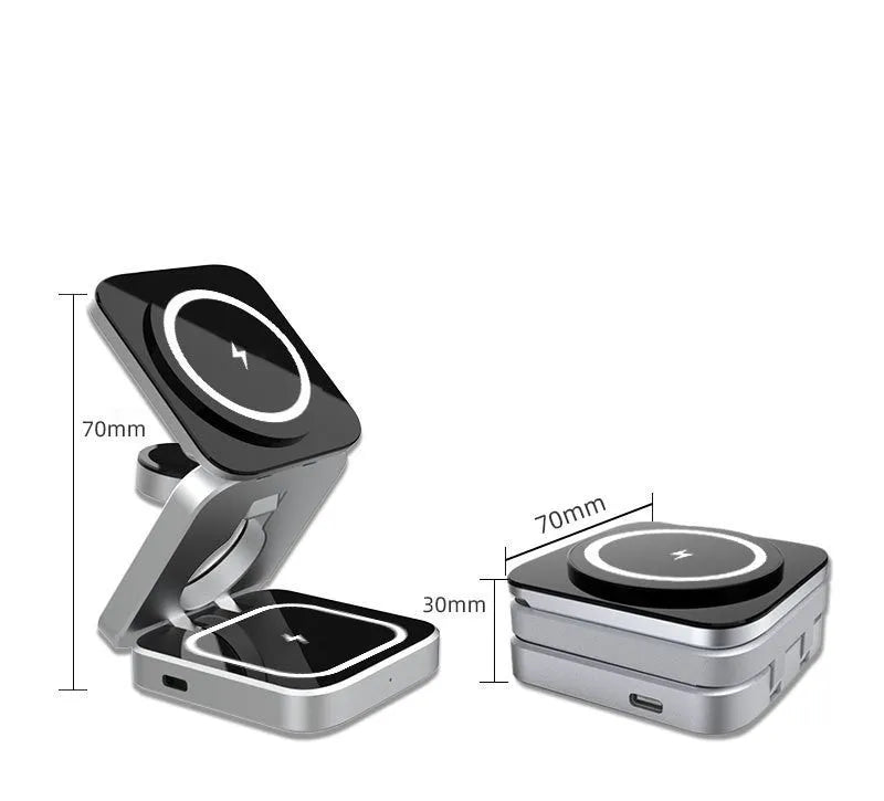 Folding three-in-one wireless charging bracket for Apple Samsung and Google devices with magnetic ring