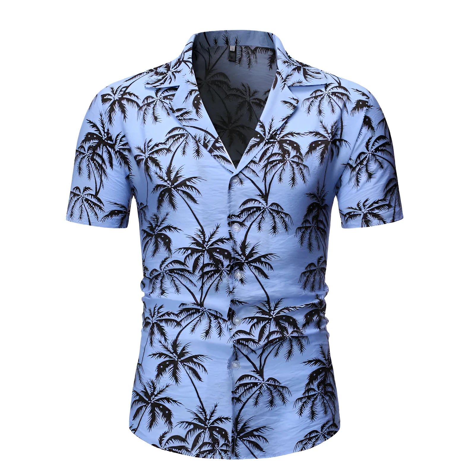 Mens casual lapel print top in polyester, white colour, long sleeves, front view