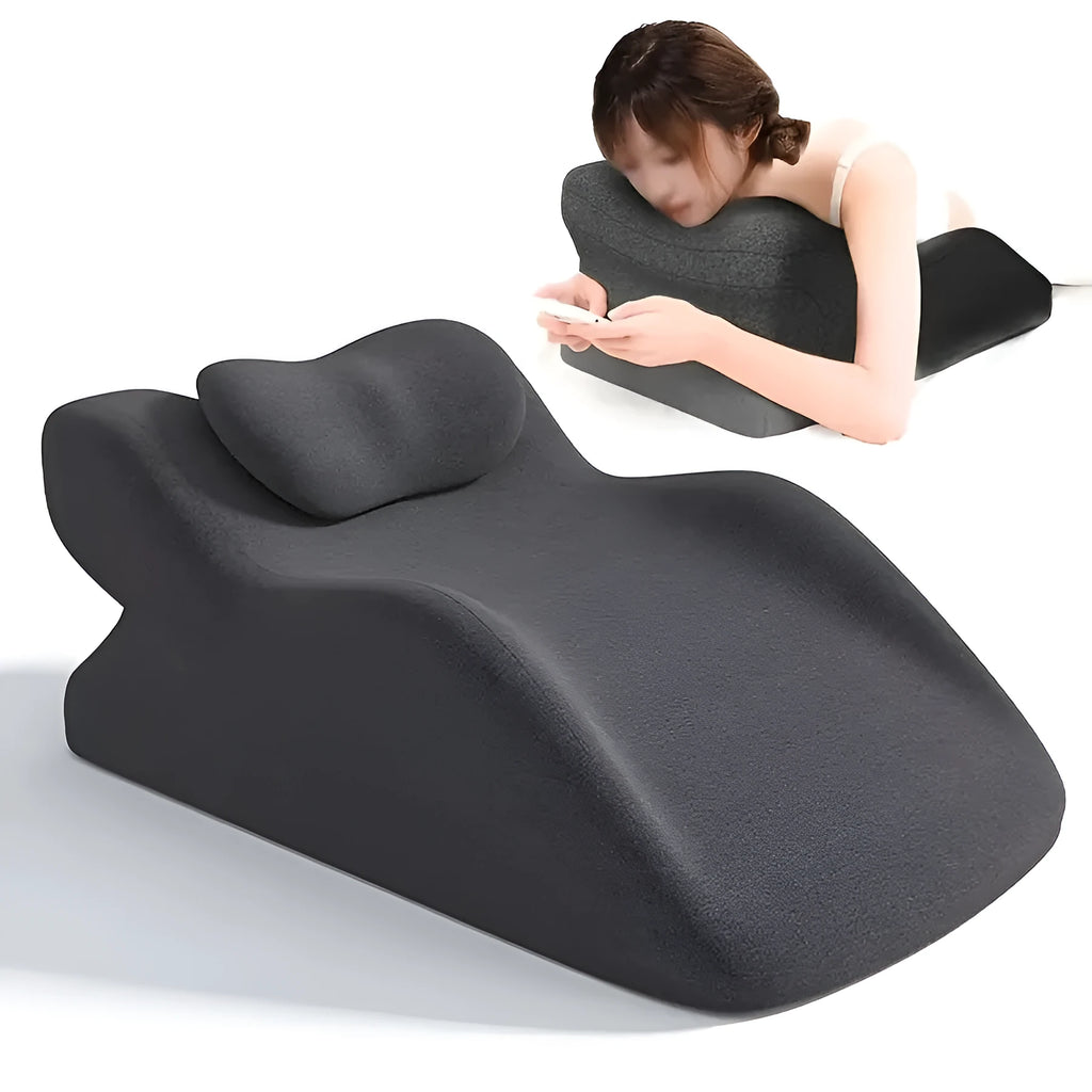 Stomach sleeper pillow in blue for comfortable prone resting positions