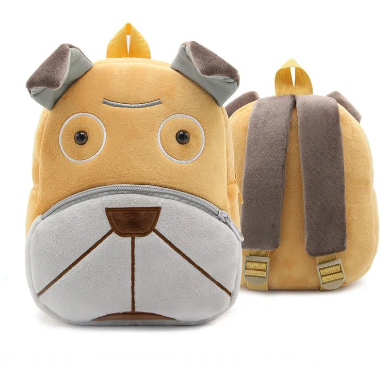 Small cloth animal backpack for kindergarten children, 26.5x24x10.5cm, with zipper pocket, available in multiple colours