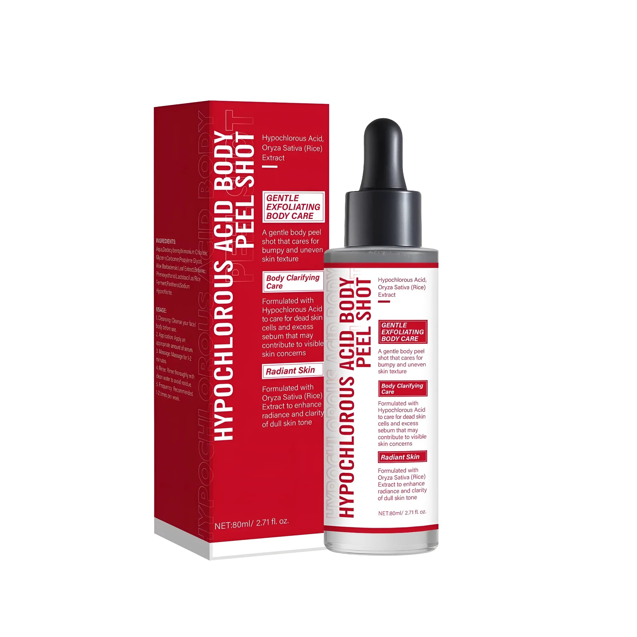 Hypochlorous acid rice peeling lotion 80ml bottle with body care liquid for gentle exfoliation