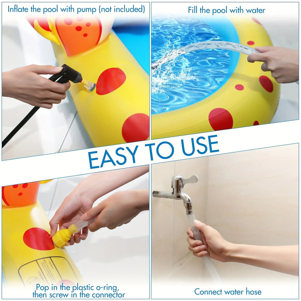 Blue dinosaur-themed inflatable water spray pool measuring 170 cm long for kids and pets