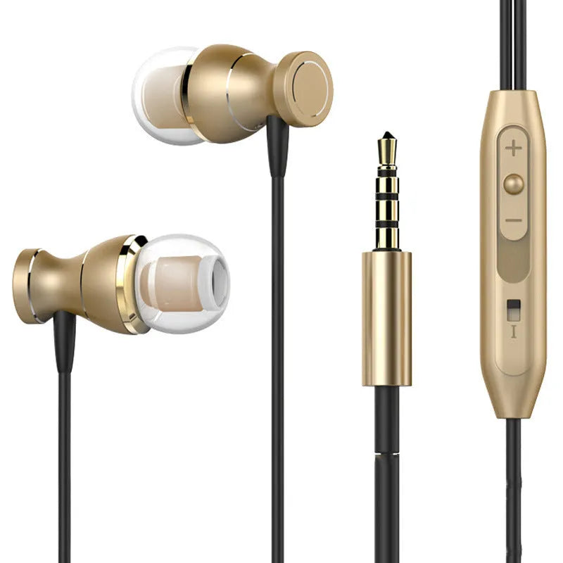 In-ear headphones with 3.5mm plug in black, gold, rose gold, and silver colour options