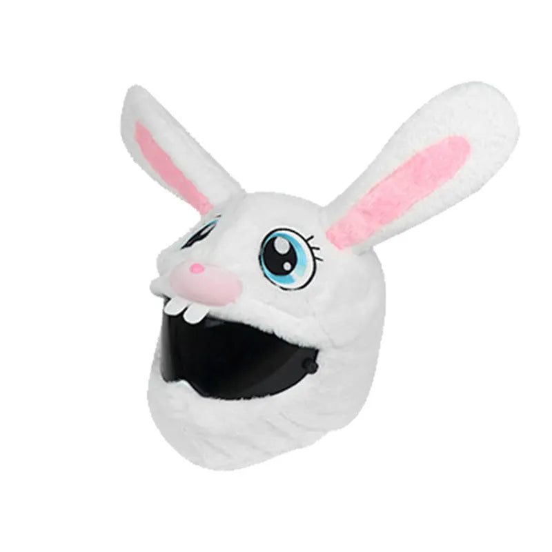 White rabbit head helmet cover with long ears for electric motorcycle commuting