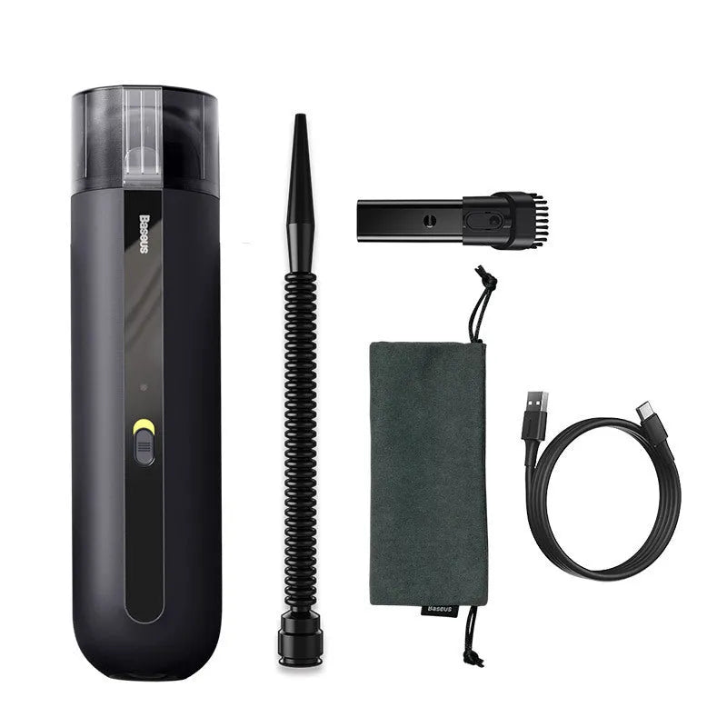 Starry Sky Black wireless handheld car vacuum cleaner with blowing hose on a car seat