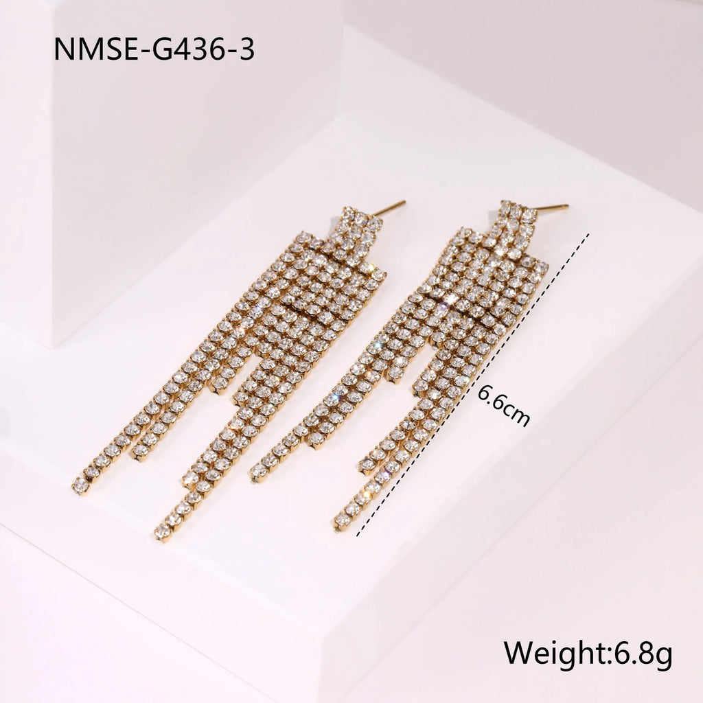 Diamond tassel love stainless steel earrings with heart star geometric shapes and 18K gold electroplating