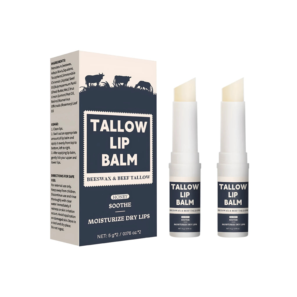 Two beef tallow lip balms for dry lips universal skin type care