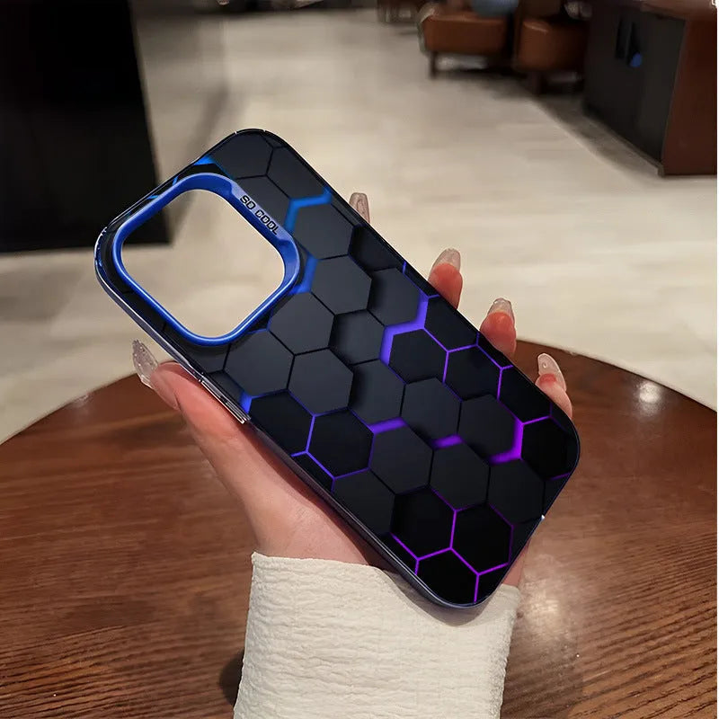 Frosted protective phone case for Apple iPhone with honeycomb texture in Moonlight Black colour.