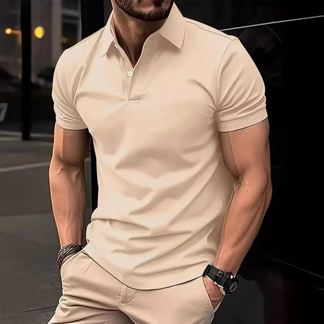 Men's solid colour short sleeve casual shirt with button placket in a slim fit