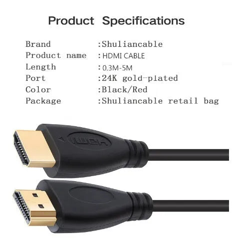 Gold-plated HDMI cable in multiple lengths for HDTV and gaming consoles