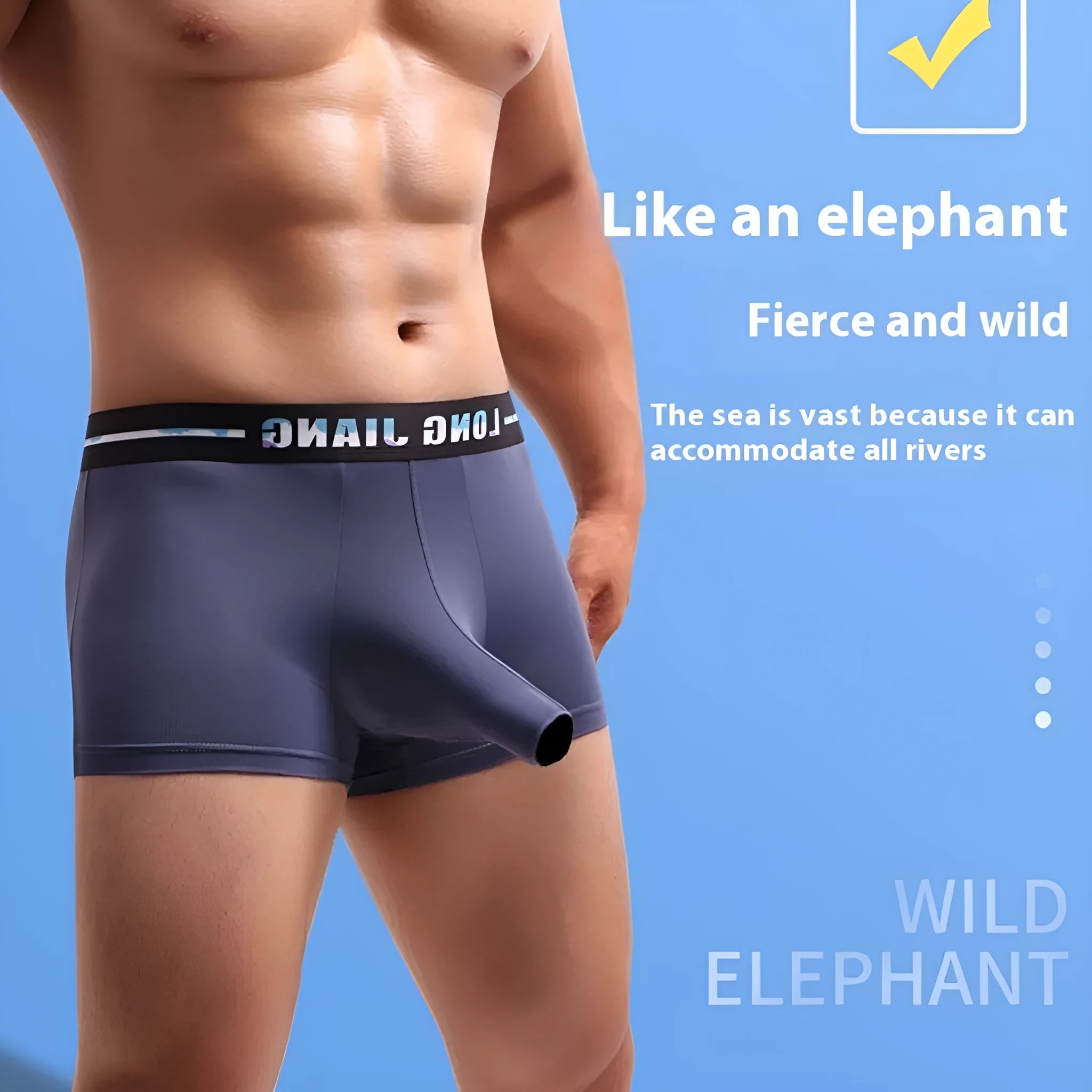 Men's thin Ice Silk trunk boxers laid flat, showing mid-waist design in a solid colour.