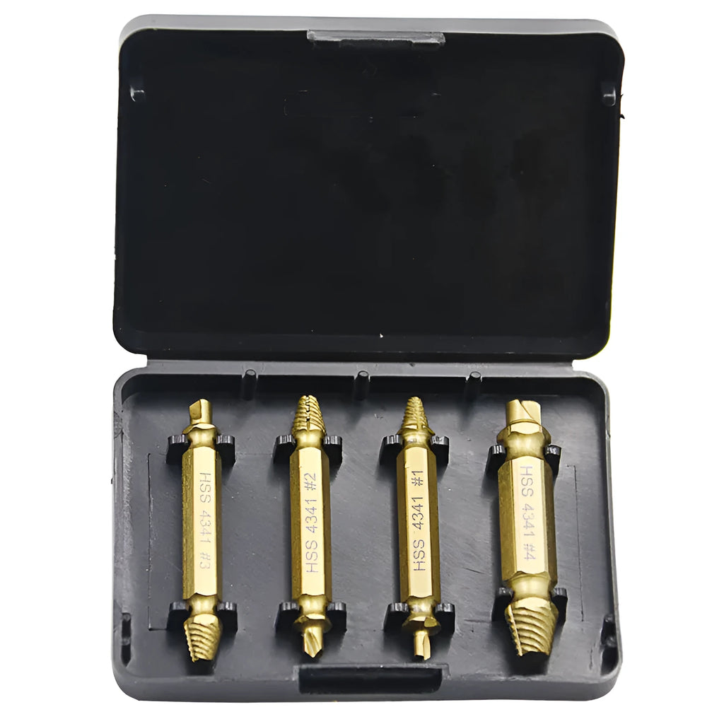4341 high-speed steel screw extractor set for removing stripped fasteners and nails