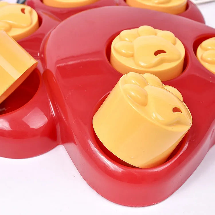 Red natural rubber pet puzzle feeder toy for cats and dogs measuring 25x25 cm