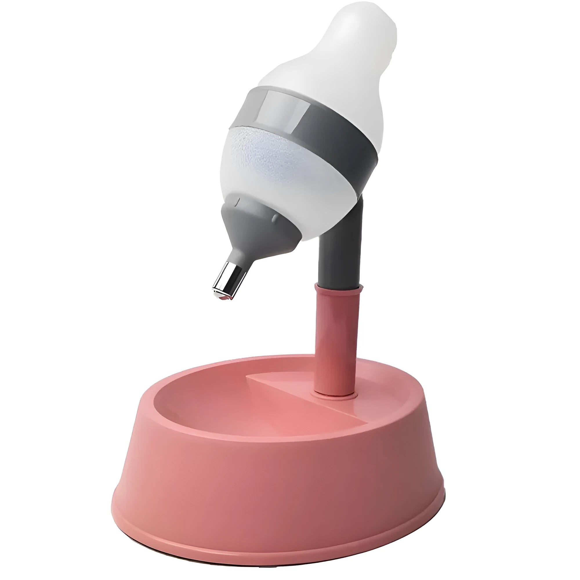 Green adjustable pet water dispenser with detachable pole and bowl on a table.