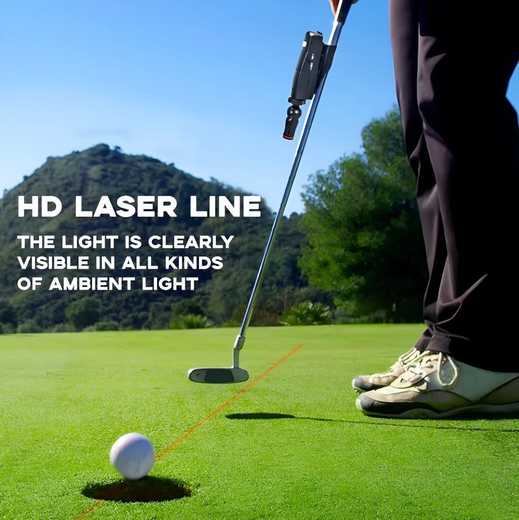 Black golf laser aiming instrument for putter alignment and stroke training
