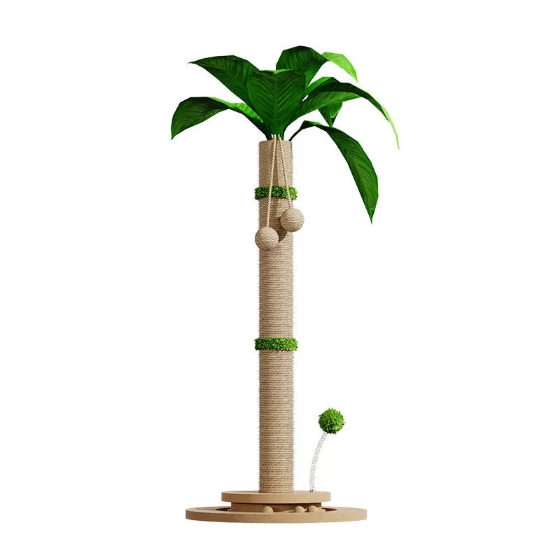 Canna coloured vertical cat climbing frame with hemp rope scratching posts