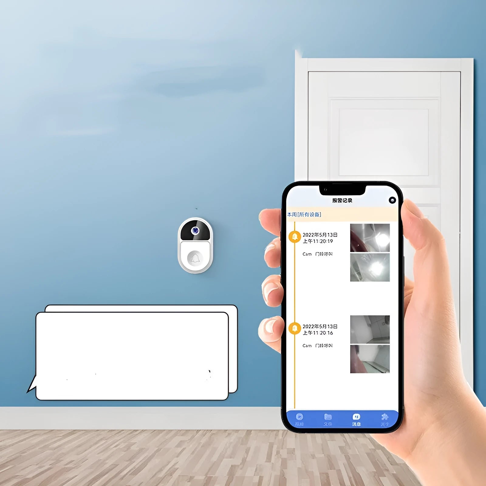 Doodle Smart Visual Doorbell V8 in black and white colour options on a door frame.