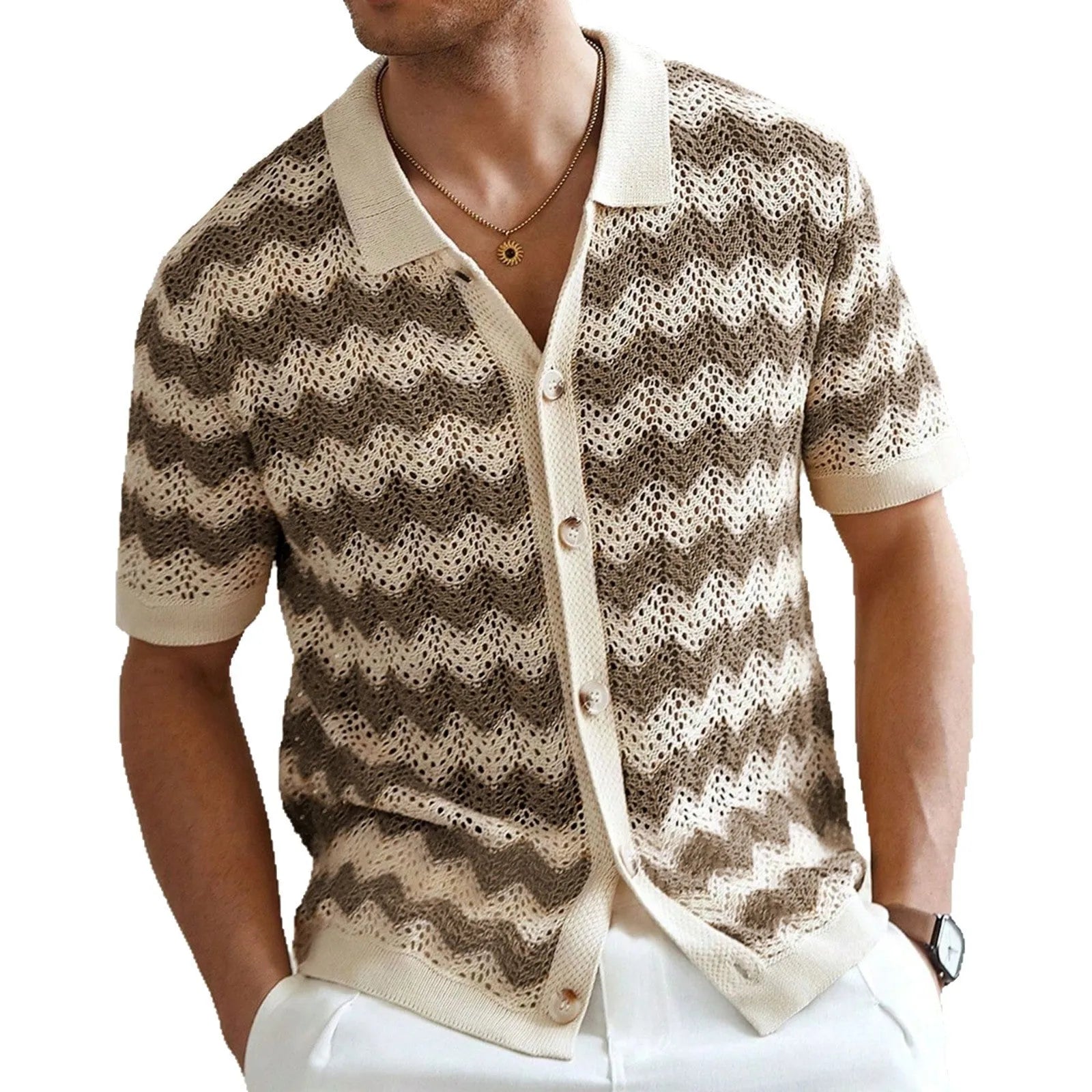 Short sleeve summer sweater with hollow jacquard corrugated flocking design in Tencel fabric