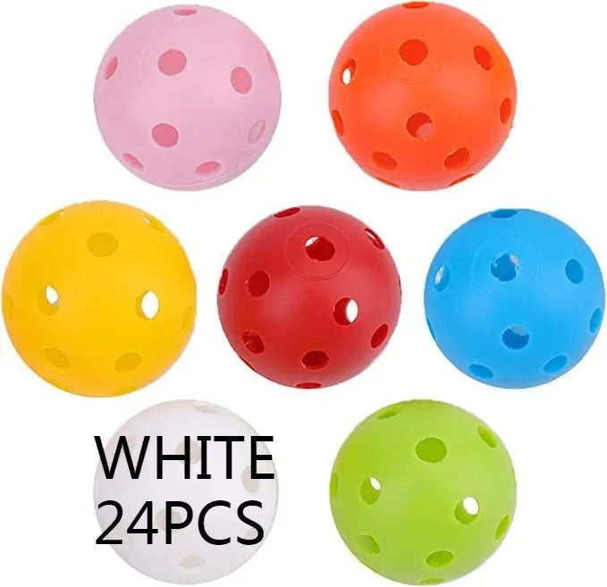 Multi-colour golf practice balls in net bag with 26-hole putting layout for skill development