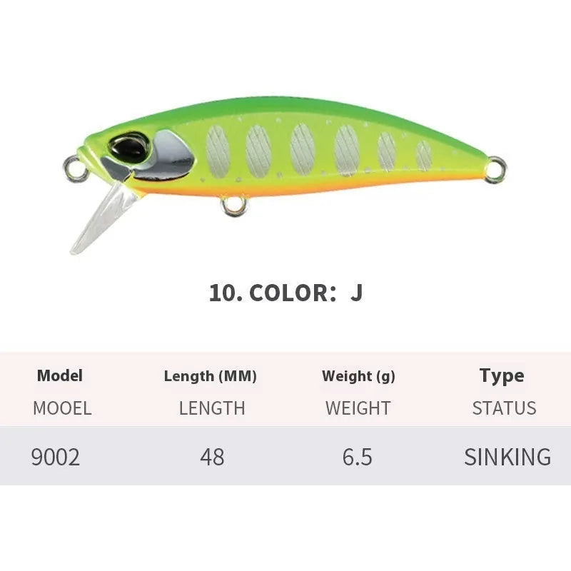 48mm submerged minnow fishing lure in multiple colours for mandarin fish and snakehead