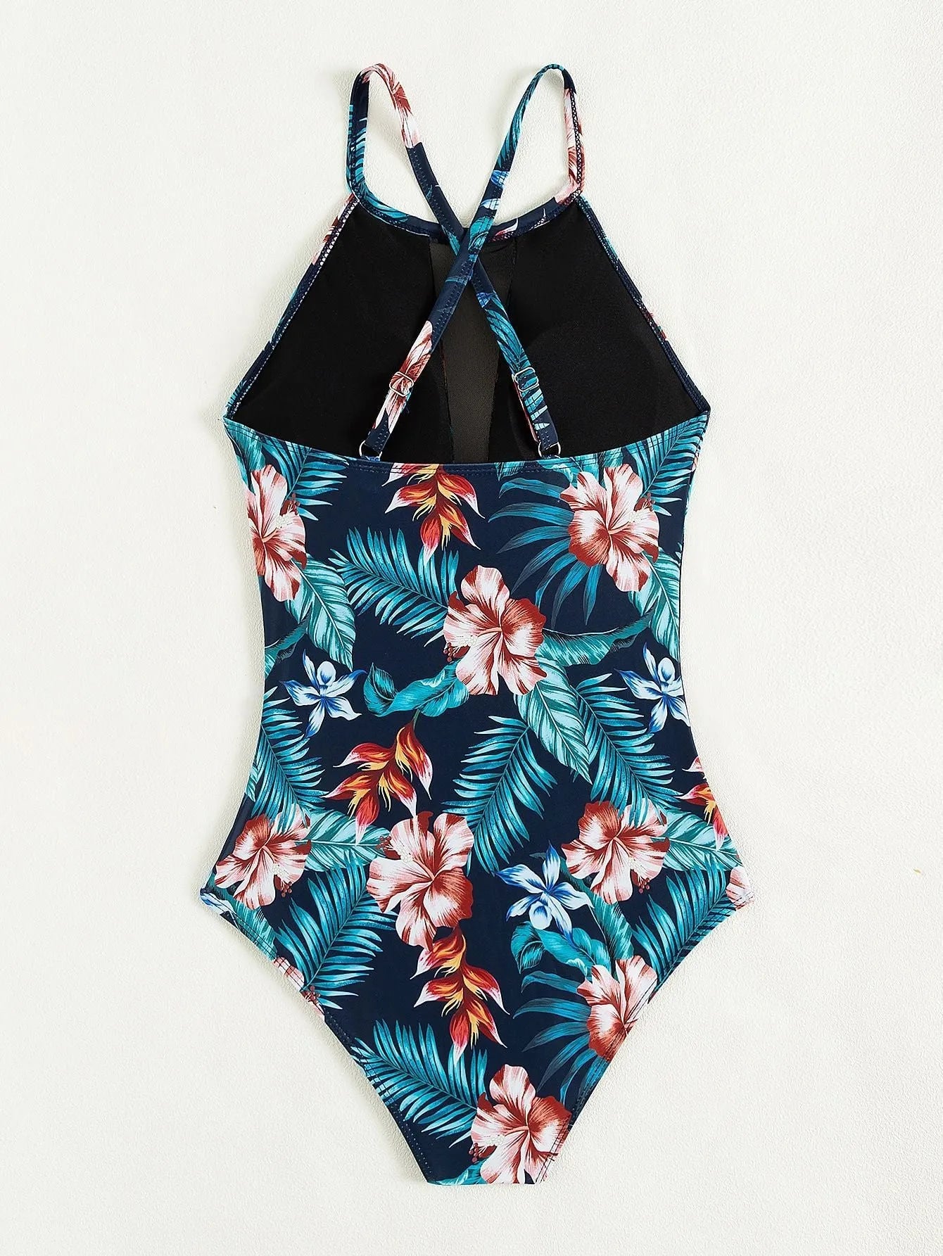 Women's solid colour and gradient print one-piece swimsuit with a deep V neckline