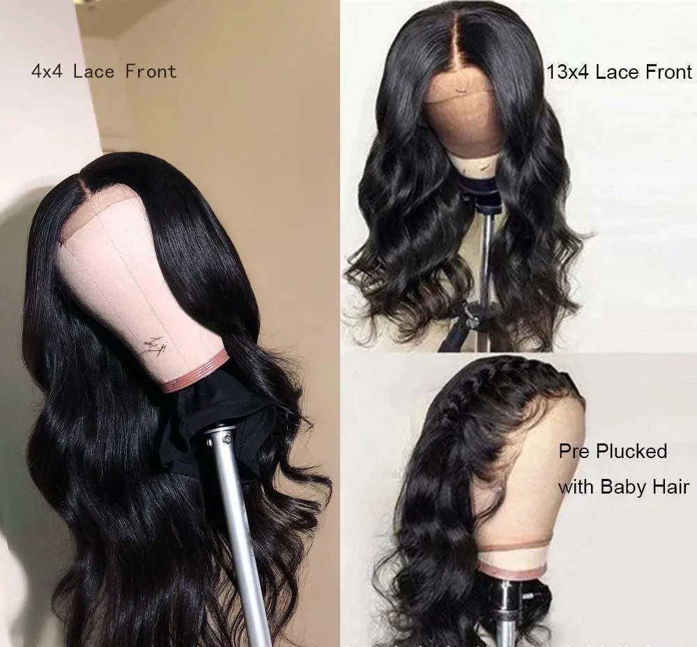 Body wave lace front wig with 13x4 lace closure, real human hair, medium length body wave style