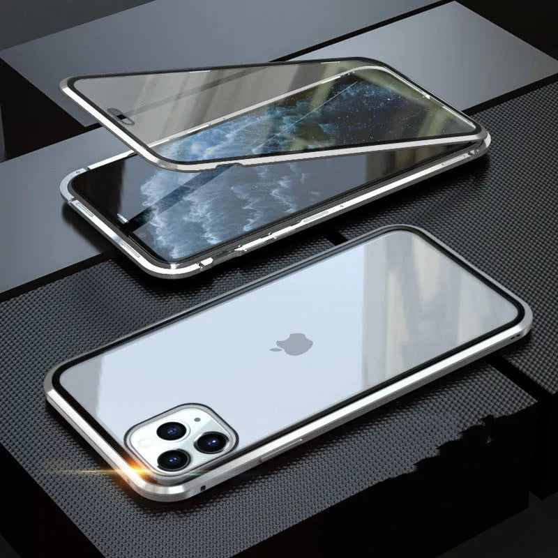 Glass anti-spy clamshell case for iPhone in multiple colours showing geometric pattern
