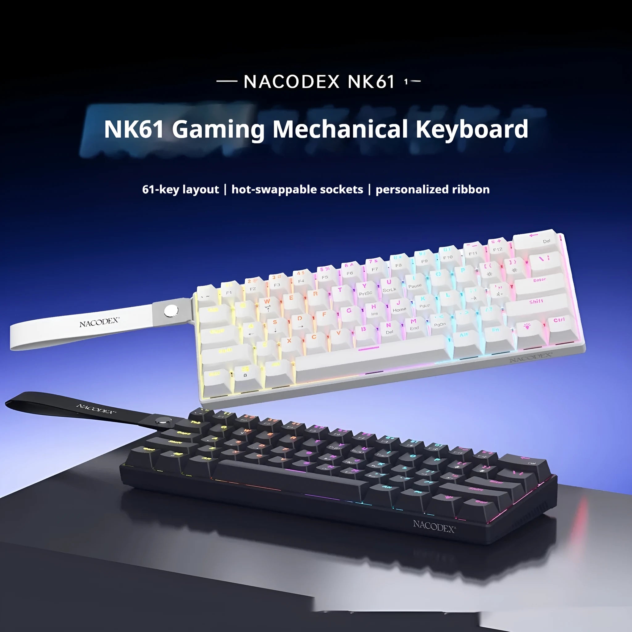 Ajazz NK61 red switch wired mechanical keyboard with ABS keycaps and compact 61-key layout