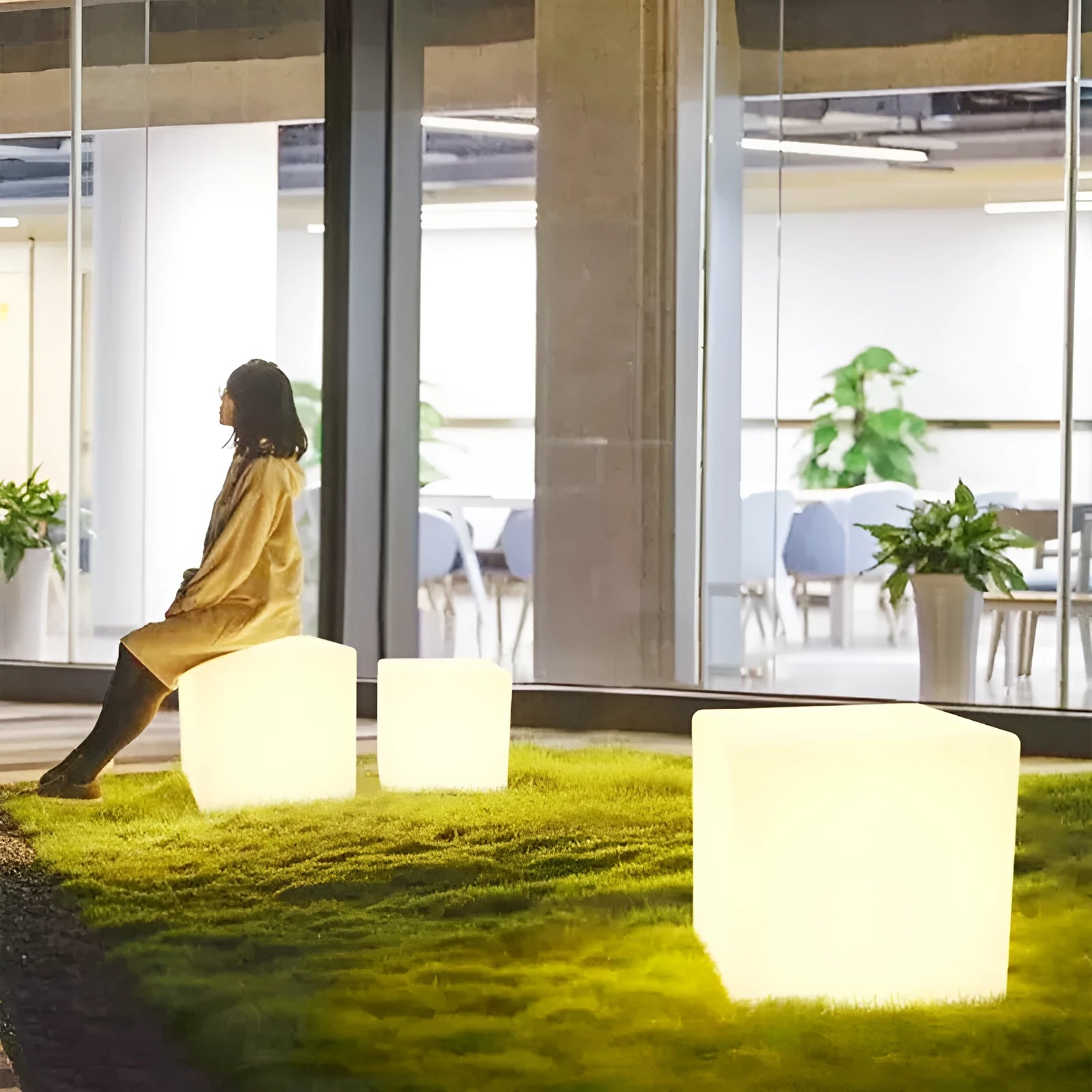 Square LED cube light stool with modern design for outdoor waterproof lighting and seating