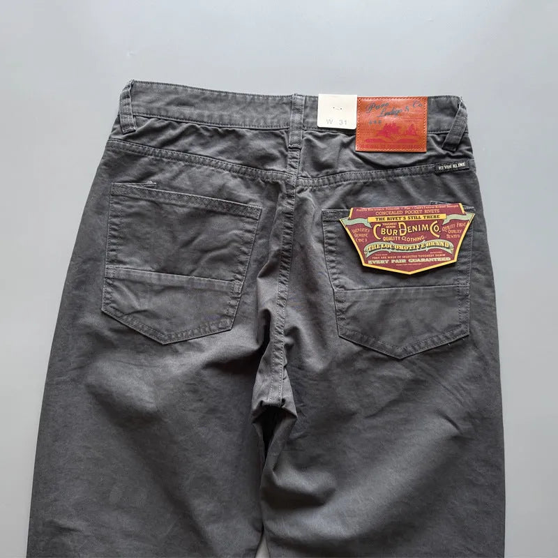 Men's straight-leg cotton twill casual trousers in Army Green laid flat.
