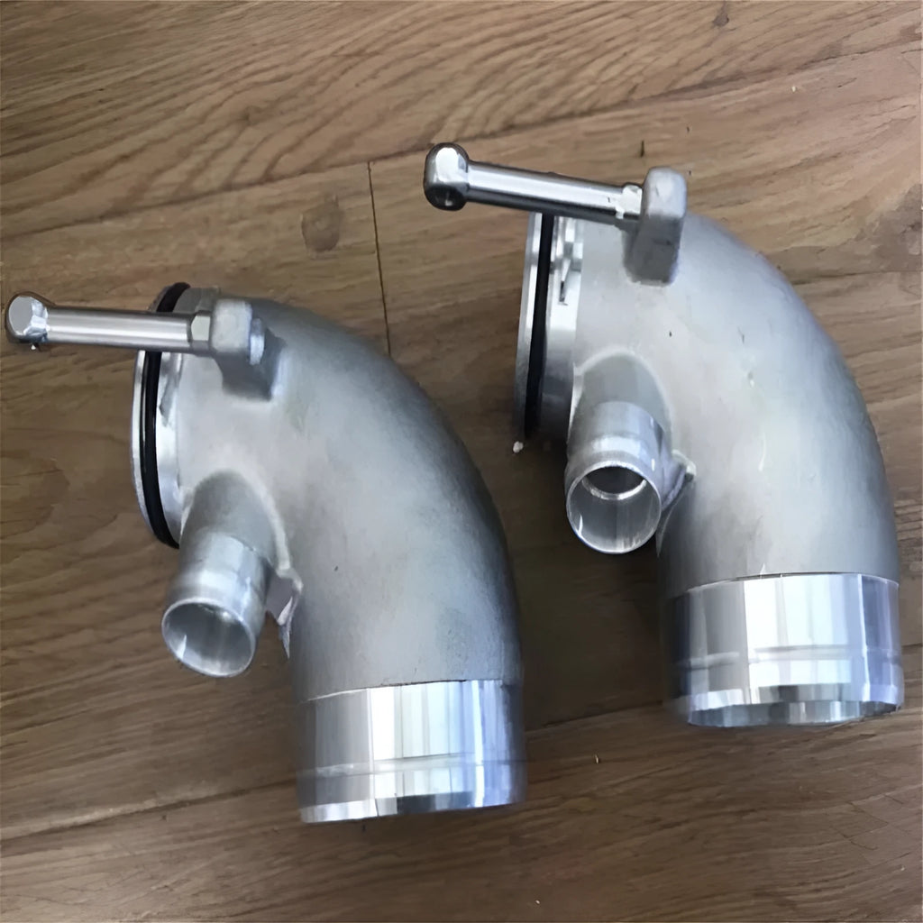 Aluminium alloy 90-degree turbine pipe elbow for automotive lateral engine turbo systems