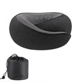 Dark Grey U-shaped memory foam travel neck pillow with storage bag.