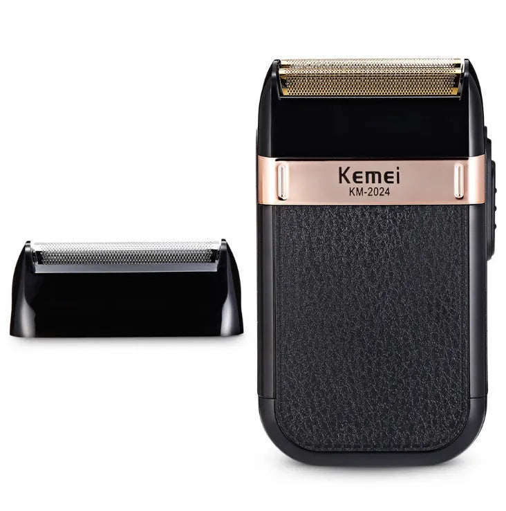 Double mesh razor KM-1102 in black with silver stitch, rechargeable USB, 11.7 cm length