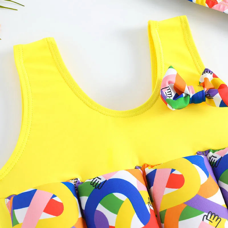 Children's one-piece buoyancy swimsuit with nylon outer and polyester lining in a solid colour design