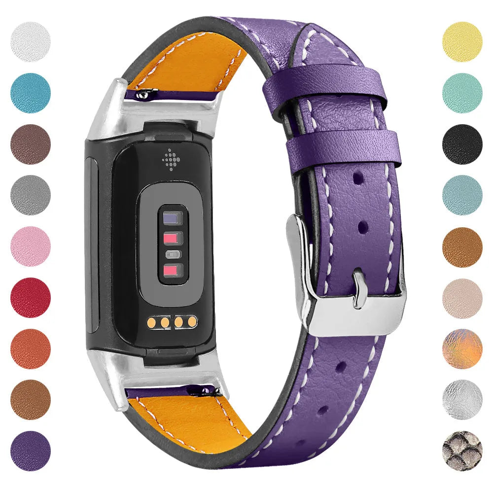 Genuine cowhide leather strap for Fitbit Charge 5 and Charge 6 in multiple colour options
