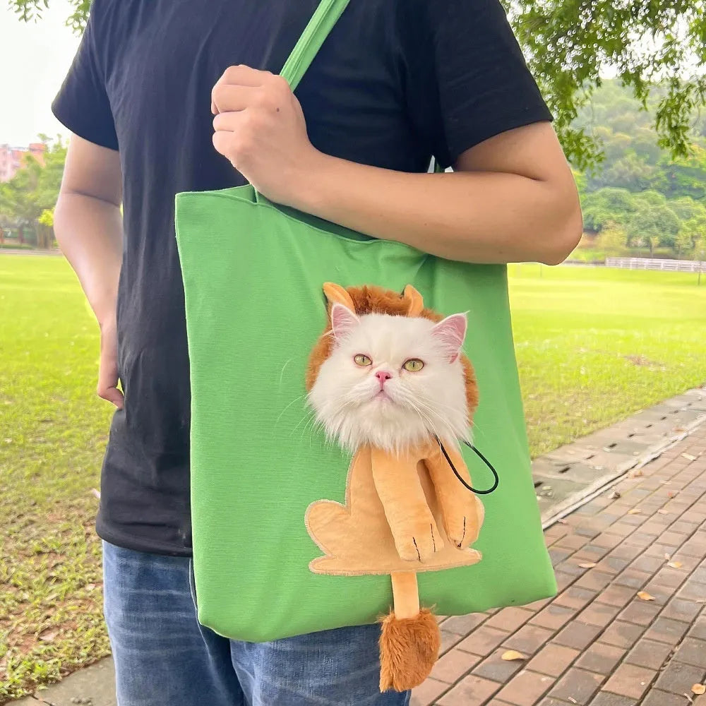 Canvas pet shoulder bag with cartoon pattern for small dog or cat transport