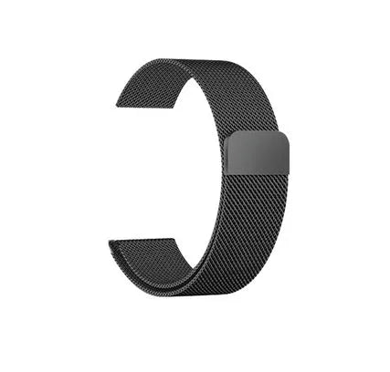 Stainless steel watch strap showing silver and black colour options with measurement indicators