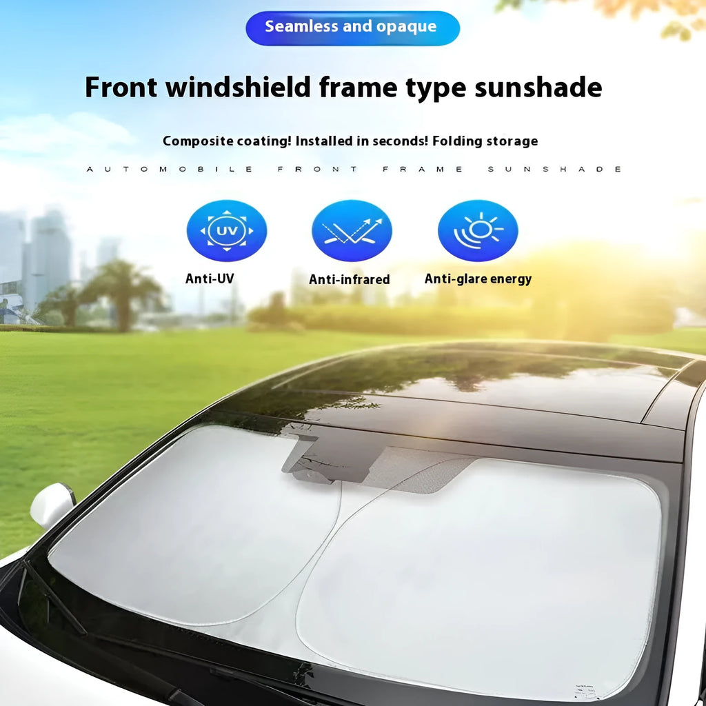 Aluminium foil car windscreen sunshade in titanium silver colour showing heat reflective surface