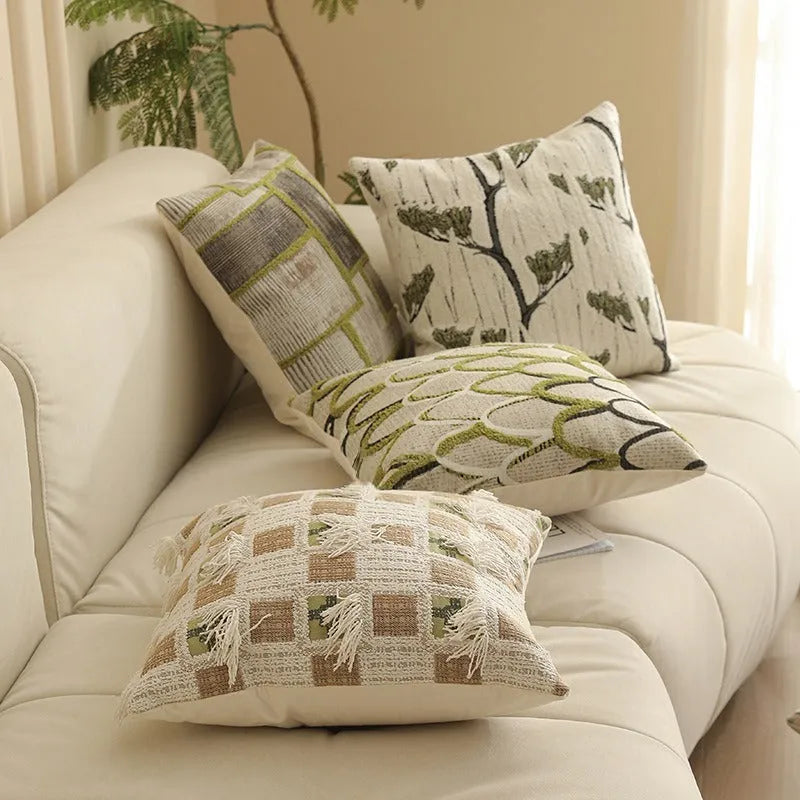 45x45cm jacquard woven cushion cover with a retro floral and plant pattern in a choice of eight colours.