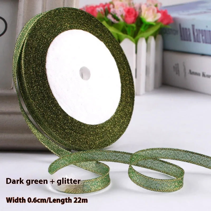 Roll of narrow 0.6cm wide polyester decorative ribbon in multiple colour options including metallic finishes