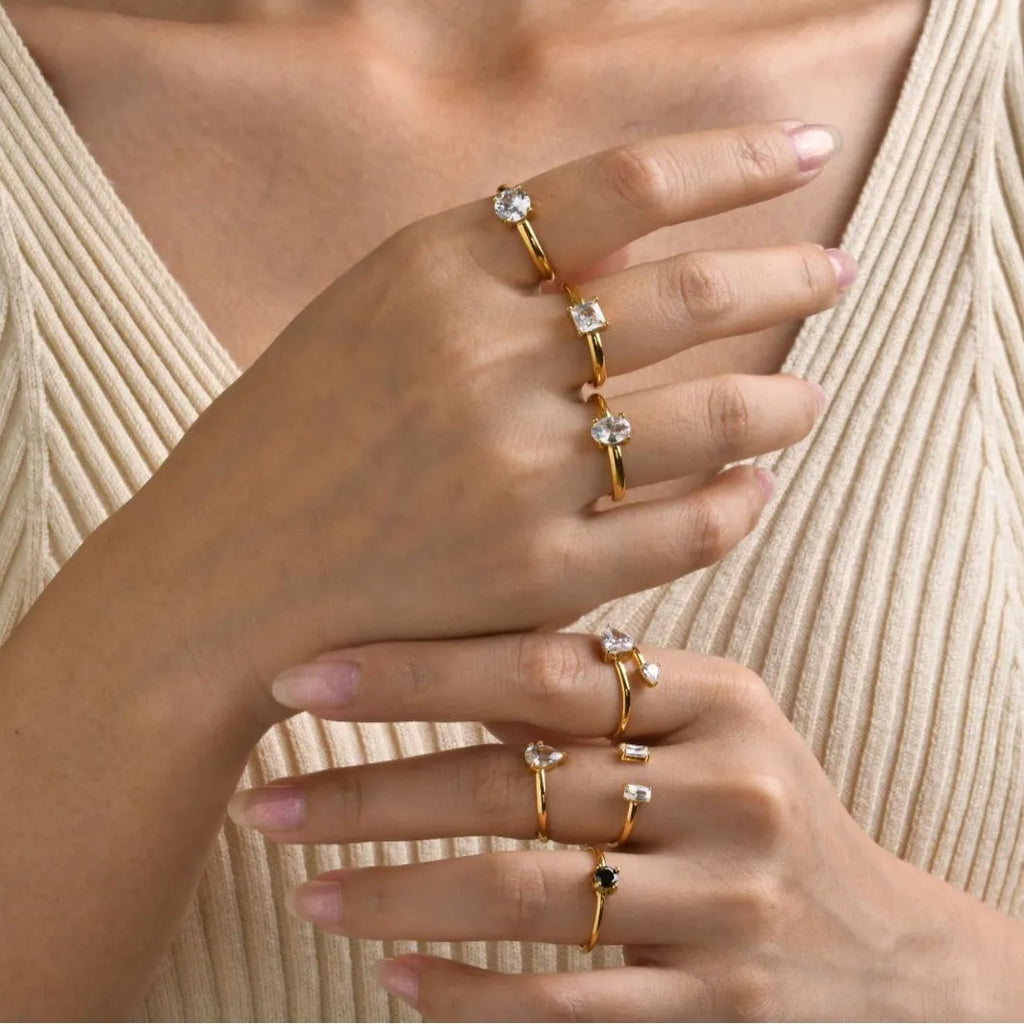 Women's stainless steel open ring with U-shaped geometric design and electroplating finish