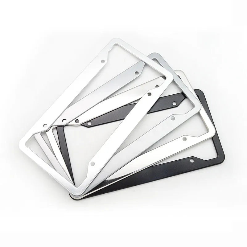 Aluminium alloy stainless steel vehicle licence plate frame in black, silver, and grey colour options.