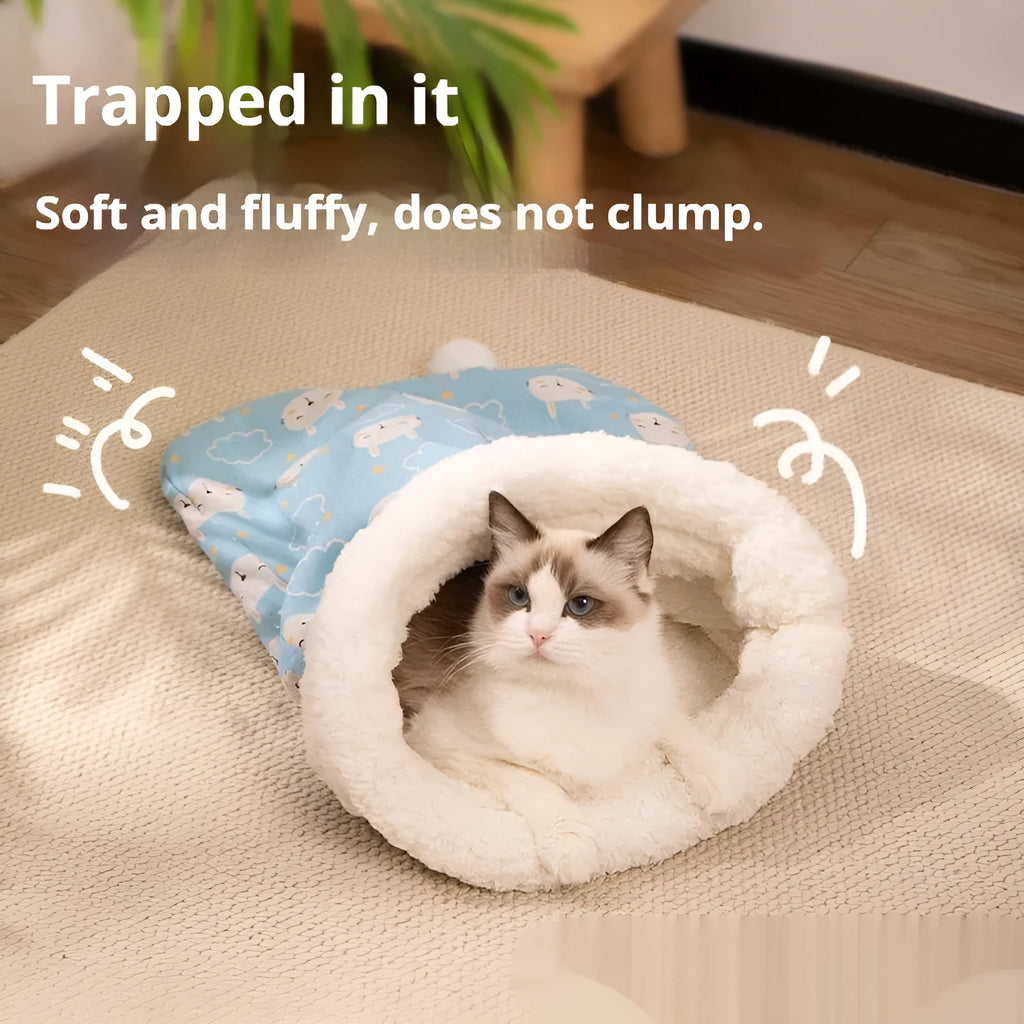 50cm by 40cm flannel cat sleeping bag nest in pink trojan, blue rabbit, and stripe drawing designs